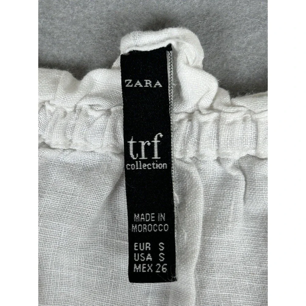 Zara trf collection linen cottagecore peasant top crop top puff sleeve Womens S